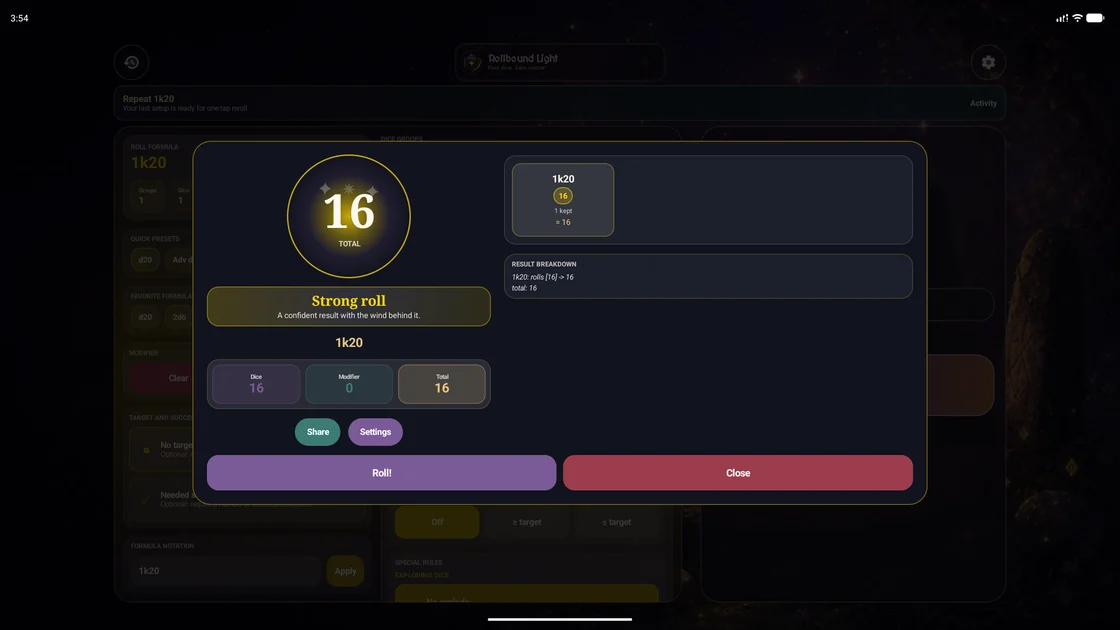 Roll result
