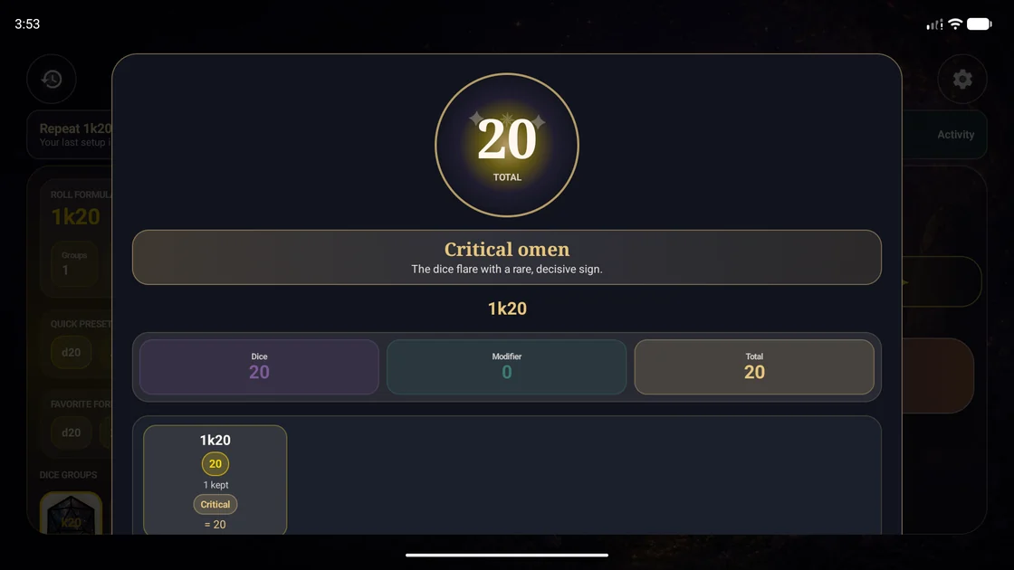 Roll result