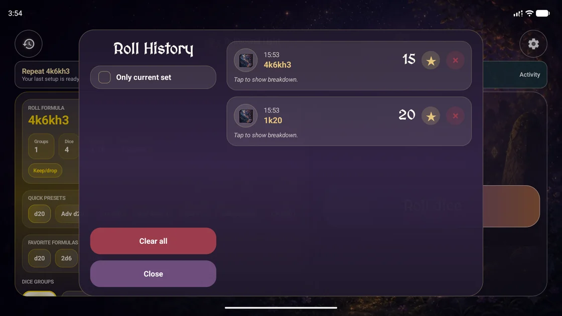 Roll history