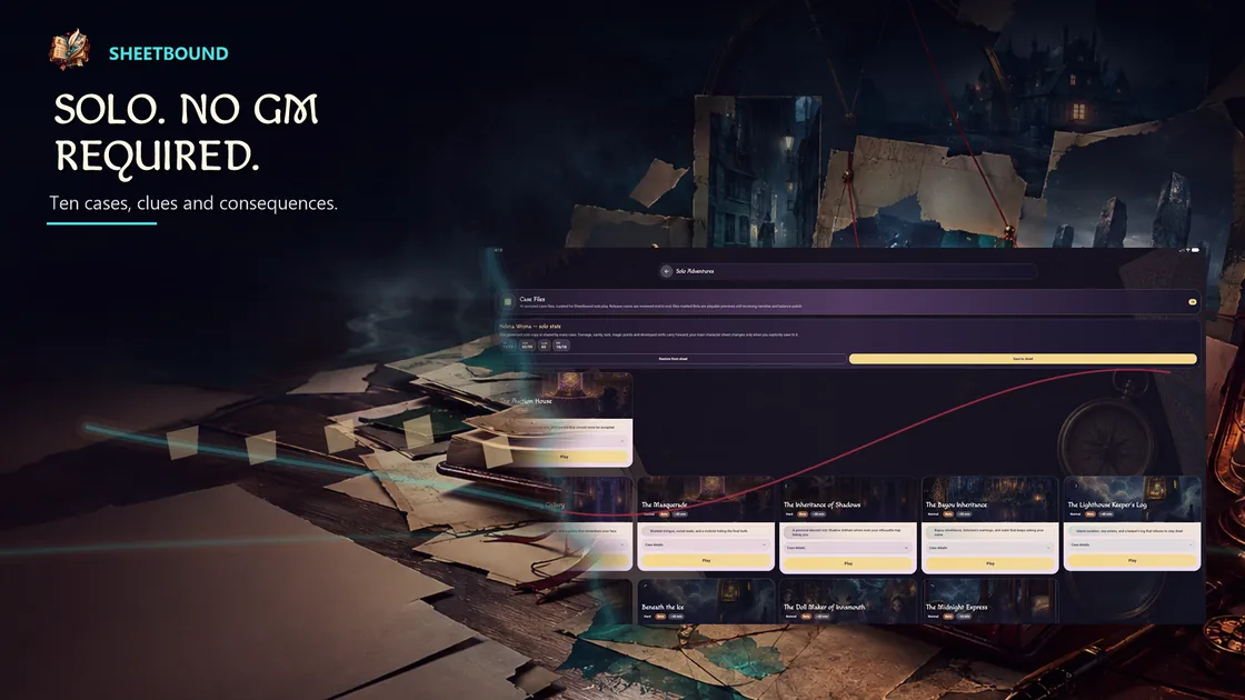 List of solo adventures available in Sheetbound.