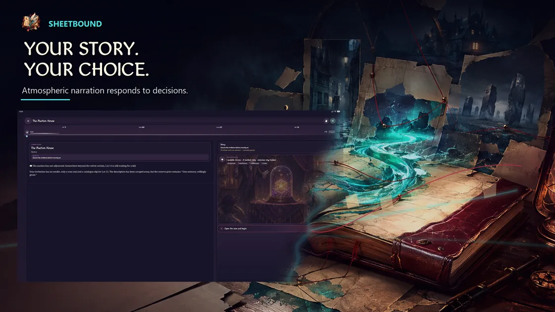 Narrative scene with a player choice in Sheetbound.