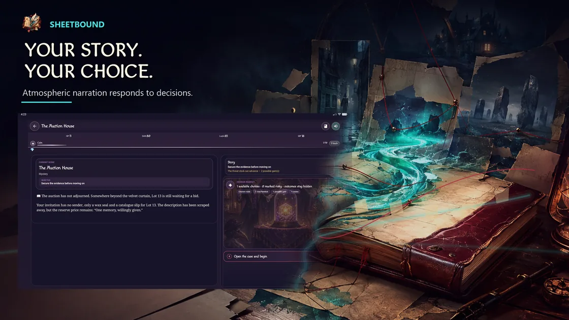 Narrative scene with a player choice in Sheetbound.