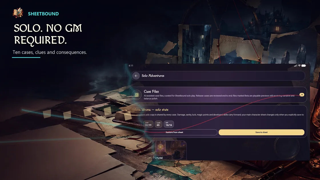 List of solo adventures available in Sheetbound.
