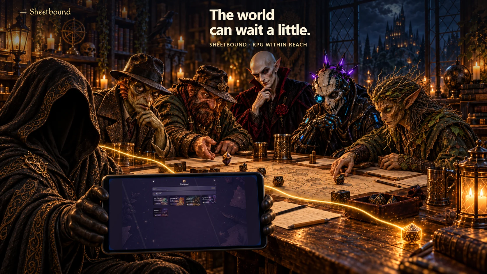Characters from five worlds gathered at one RPG table.
