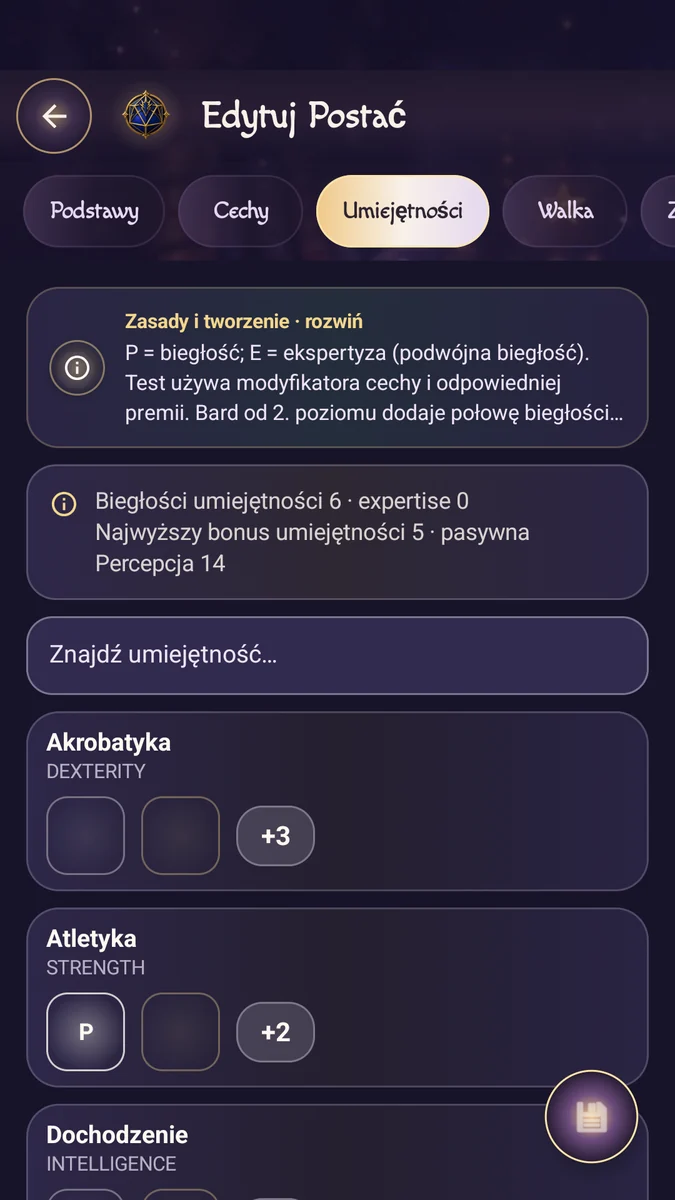 Umiejętności postaci · D&D 5e