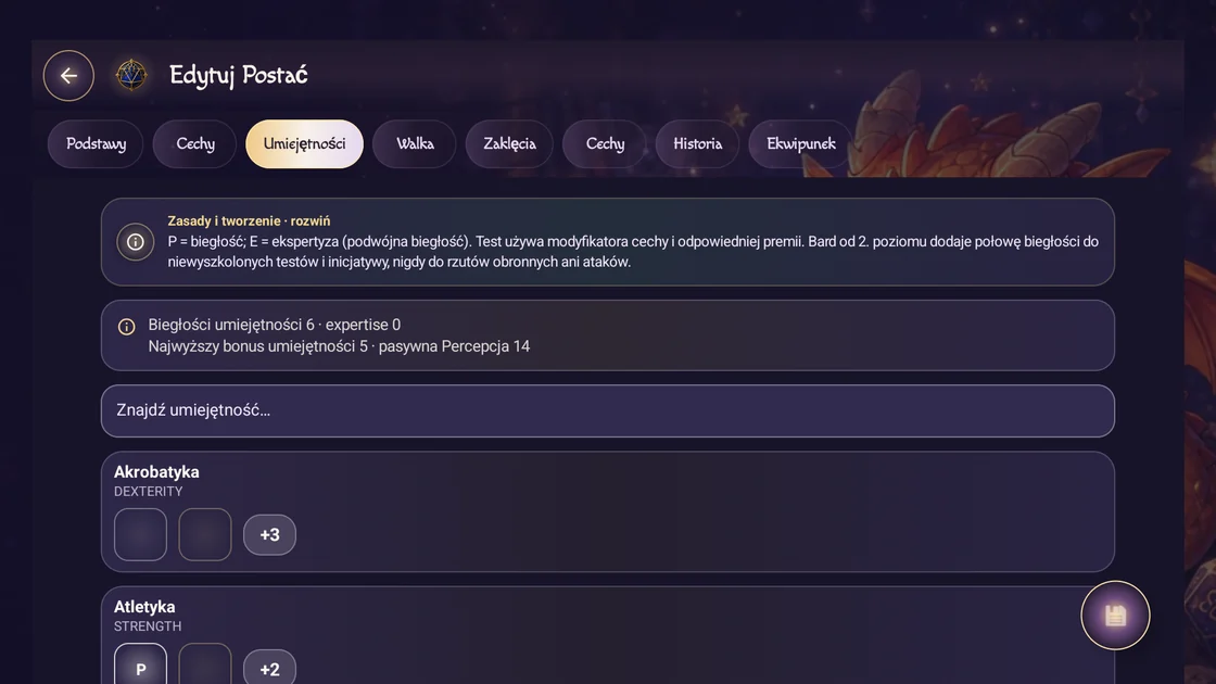 Umiejętności postaci · D&D 5e